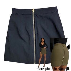 Good American Back Gold Zip Black Mini Skirt Size 25 (0)